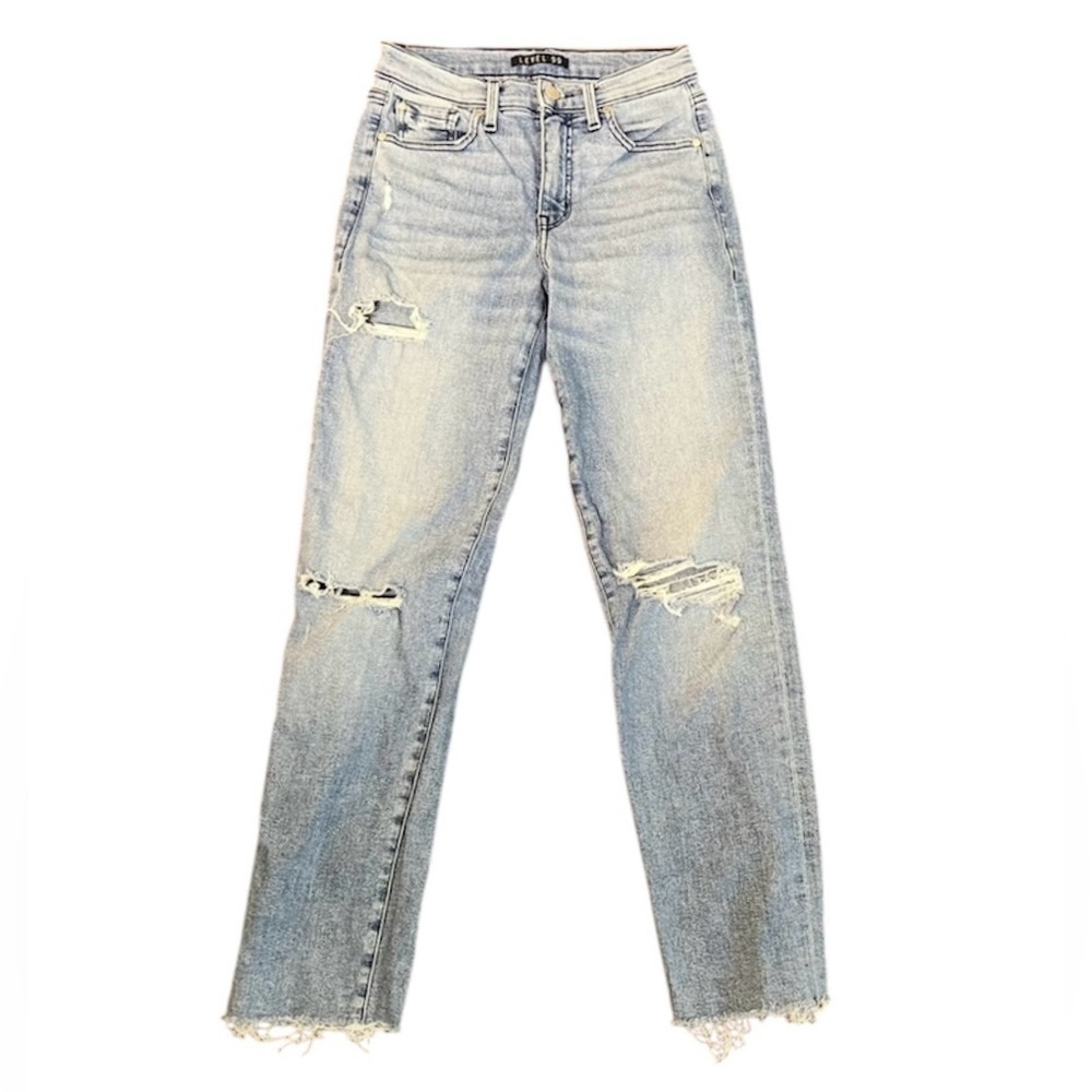 ANTHROPOLOGIE Level 99 Denim Mid Rise Straight Leg Jeans Distressed Size 25